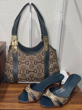 Gucci Designer Monogram Brown and Navy Shoulder Bag